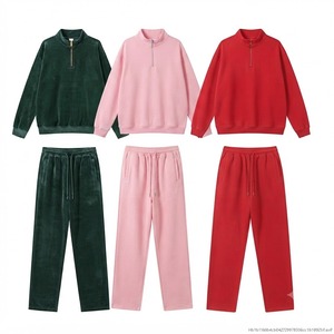 Ensemble de survêtement unisexe couleur unie avec demi-fermeture éclair, coupe ample, sweat-shirt en coton long et pantalon à cordon de serrage, tenue décontractée d'automne - Product Image 6