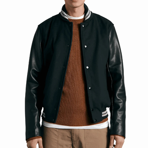 Nouvelle arrivée : veste varsity en laine pour homme, 100% coton, fermeture à boutons, style bomber universitaire pour l'hiver - Product Image 1