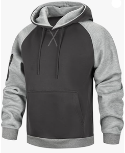 Sudadera con Capucha para Hombre, Manga Raglán, Color Sólido, Felpa Francesa, Corte Casual, Largo Regular, Sudadera Negra y Gris con Bolsillo Delantero - Product Image 3