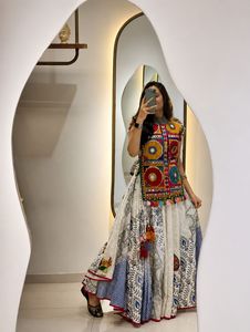 Designer Gamthi Embroidery Kedia Style Lehenga Choli with Printed Lehenga | Navratri Special Mirror Work Party <b>Set</b> - Product Image 2