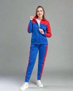 Nouvel Arrivage – Ensemble de Survêtement Léger d'Été 2 Pièces en Coton pour Femme, Couleurs Royal/Rouge, à Capuche et Jambes Larges, Vente en Gros Personnalisée - Product Image 4