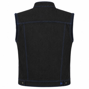 Cobalt Stitching & Detachable Pouch Black Denim <b>Vest</b> Custom Men's Jacquard Woven <b>Vest</b> Premium <b>Utility</b> Gear - Product Image 2