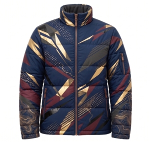 custom unisex sublimated puffer jacket winter warm dark teal blue circuit topo print <b>bubble</b> <b>coat</b> windproof padded street <b>coats</b> - Product Image 3