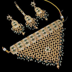 Collier plaqué or Pota Stone et perles Meenakari Set Fine Jewelry 13111147GR Exquisite Indian Style - Product Image 1