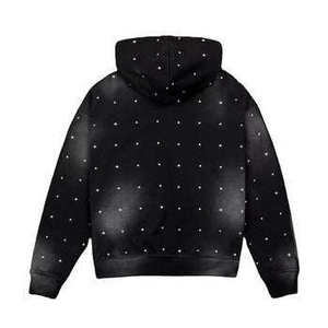 เสื้อฮู้ดดี้แบบหนาพิเศษ 400gsm ประดับเพชร สไตล์วินเทจ ล้างสีแบบแอซิดวอช สีดำ ทรงโอเวอร์ไซส์ สตรีทแวร์ - Product Image 3