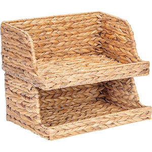 Natural Water Hyacinth Multifunction Storage Organizer Rack Handmade Eco Friendly Woven <b>Basket</b> <b>Shelf</b> Storage Box for Kitchen - Product Image 4