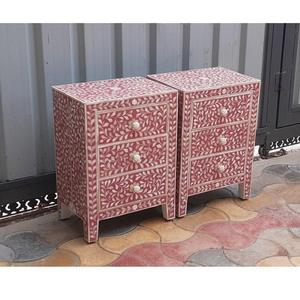 Mesa de Cajones con Incrustaciones de Hueso de ILAHI, Diseño Moderno con Detalles de Ágata, Almacenamiento de Tres Niveles, Mueble Portátil para el Hogar - Product Image 1