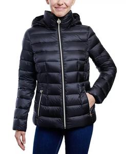 Blouson matelassé noir à col montant, fermeture éclair, coupe-vent, léger, d'hiver, unisexe, décontracté, à capuche, rembourré de duvet - Product Image 1