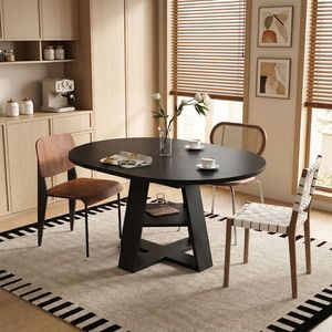 Tavolo da Pranzo Ovale Moderno per Cucina, 110-150 cm, Base in Legno Estensibile con Pannelli Rimovibili, Salvaspazio per 4-8 Persone - Product Image 1