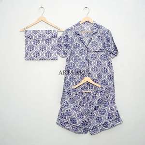 Conjunto de Pijama de Algodón Suave y Cómodo de Manga Corta con Estampado Floral, Transpirable y de Secado Rápido para Mujer, Ligero y Acogedor para Primavera/Verano - Product Image 5