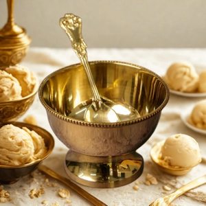 Elegante tazón de helado de latón pulido a espejo y tazón de latón con cuchara para decoración de mesa de comedor - Product Image 1