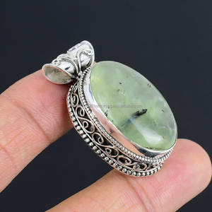 Colgante de Plata de Ley 925 hecho a mano, colgante de piedras preciosas de Prehnita, joyería de plata hecha a mano, joyería de Prehnita, regalo para su madre - Product Image 2