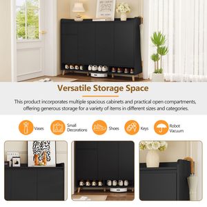 Mobiletto Portascarpe Contemporaneo di Tendenza con Ripiani Regolabili e Gambe in Legno Massello, Organizzatore Minimalista per la Casa - Product Image 5