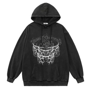 Oversized Washed Techwear Hoodie Unisex Vintage Streetwear Gothic Lightning Winter Embroidered Applique Cyberpunk Hip Hop - Product Image 1