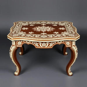 Mesa Redonda de Madera con Diseño Floral Moderno y Elegante, Mueble de Salón de Lujo con Incrustaciones de Hueso Hechas a Mano, Decoración para el Hogar, Oficina y Dormitorio - Product Image 4