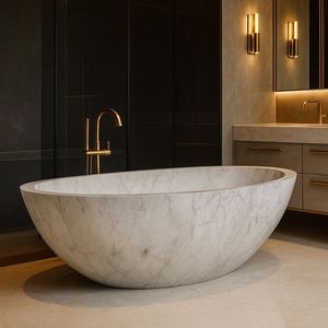 Baignoire autoportante en marbre naturel de qualité supérieure, design écologique pour salles de bain d'hôtels, villas et appartements, style européen - Product Image 3