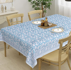 Elegante mantel DE LINO DE BODA Estilo Casa de Campo India hecho a mano mantel de Navidad algodón puro con hermoso estampado de bloque de mano - Product Image 1