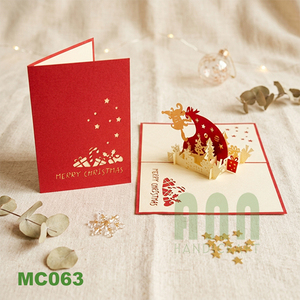 ANN HANDICRAFT MC063 Christmas Pop-up 3D Greeting Card <b>Red</b> Gold Stamping Die Cut <b>Paper</b> Handmade Star Shape - Product Image 3