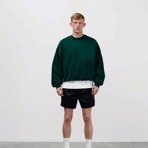 เสื้อสเวตเชิ้ตคอกลมโอเวอร์ไซส์สำหรับผู้ชาย สีเขียวล้วน ผ้าฝ้ายเฟรนช์เทอร์รี่ สไตล์มินิมอล ใส่ได้ในฤดูใบไม้ร่วง - Product Image 1