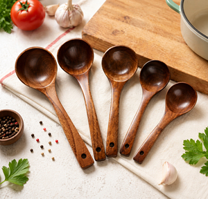 Cuchara de Madera de Coco Sostenible con Mango de Bambú, Utensilio de Cocina Ecológico para Exportación Profesional a Granel - Product Image 1