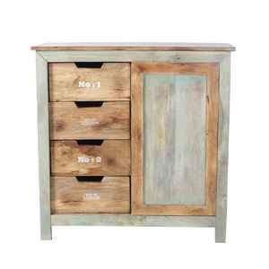 Buffet multifonction artisanal rustique et industriel en bois de récupération vintage, meuble de rangement en bois massif de manguier pour loft urbain - Product Image 1