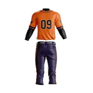 Ensemble de maillots de baseball personnalisés pour hommes, orange et bleu, manches courtes, col en V, polyester respirant, taille adulte, fabricant de vêtements de sport OEM - Product Image 2