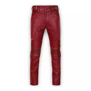 Pantalon Moto Homme en Cuir Rouge Respirant Léger Multi-Poches Coupe Droite Taille Moyenne Fermetures Éclair Fictives Style Hiver 2027 - Product Image 1