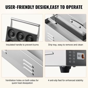 Máquina eléctrica para hacer rosquillas de 1550W, máquina comercial de gofres con calefacción de doble cara, máquina antiadherente para hacer rosquillas de 6 agujeros para restaurante y hogar - Product Image 5