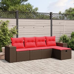 Set Divano da Esterno in Polyrattan Marrone con Cuscini, 4 Posti, Arredamento da Giardino dal Design Contemporaneo - Product Image 1