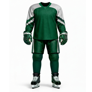 Uniforme de hockey sur glace imprimé vert forêt et argent - Logo personnalisé, respirant, séchage rapide, vêtements de sport professionnels, uniforme de hockey sur glace - Product Image 1