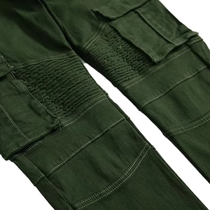 Pantalon de moto en jean vert olive pour homme, coupe slim et droite, avec poches zippées, délavé moyen, personnalisé - Product Image 4