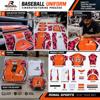 Ensemble uniforme de baseball personnalisé RONAL SPORTS pour hommes, maillot à manches courtes en polyester imprimé camouflage et pantalon avec logo sur le devant