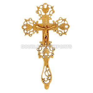 Crucifix mural en laiton |   Croix suspendue catholique ornée pour l'église et la maison – DOUBLE VEE EXPORTS - Product Image 2