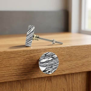 Modern Ceramic Cabinet <b>Knob</b> Round <b>Black</b> White Marble Design for Kitchen Furniture Handle Durable - Product Image 3