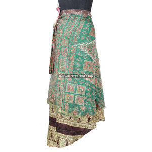 New India Vintage Silk Sari Beach Wear Wrap <b>Skirt</b> Women Wear Vintage Silk Sari <b>Long</b> Length Wrap Around <b>Skirt</b> 2 Layer Reversible - Product Image 2