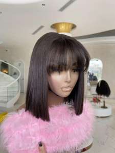 Longitud corta del hombro Bob Layer Cut Bone Straight Cabello humano real con flecos - Product Image 2