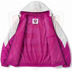 Veste coupe-vent légère imperméable avec logo personnalisé, vente en gros, veste de sport à capuche pour homme, couleur rose et blanc - Product Image 4