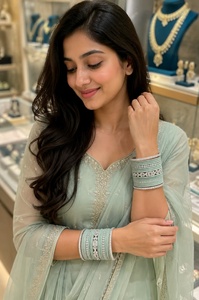 American Diamond Cotton <b>Bangles</b> Set For Bridal Silver Plated Crystal Rhinestone Wedding Women's Luxury <b>BANGLES</b> - Product Image 2