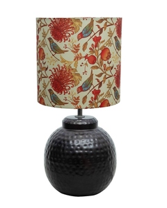 Hammered matt black ginger jar metal <b>table</b> lamp floral bird print shade antique <b>bedside</b> light for bedroom or living room - Product Image 1