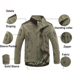 Custom Multi Pocket Utility Fleece Jacket Men Olive Green Tan Tactical <b>Stand</b> Collar Full Zip Up Outdoor Thermal Warm Coat - Product Image 5