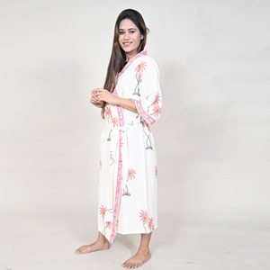 Bata Kimono 100% Algodón Orgánico con Estampado Floral, Ropa de Dormir para Mujer, Bata de Baño, Ropa de Playa, Primavera/Verano - Product Image 4