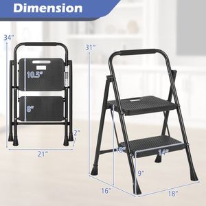 Scala Pieghevole Portatile a 2 Gradini con Pedale Largo Antiscivolo Certificata EN131 per Uso Domestico, Soffitta e Supermercato - Product Image 2