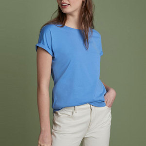 Camiseta de Manga Corta con Cuello Redondo para Mujer, Color Azul, 100% Algodón, Tejido de Punto, Casual, Transpirable, Corte Regular, Temporada de Verano - Product Image 1