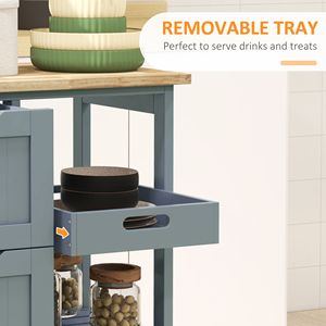 Carrello da Cucina Moderno Grigio, Ecologico in Legno di Quercia e MDF, Regolabile e Resistente con Ripiani e Cassetti - Product Image 5