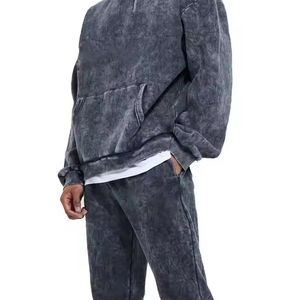 High Quality Winter Solid 100% Cotton Eco-Friendly Acid Wash Lightweight Hooded Casual Windbreaker Track Set Custom Piping - Product Image 5