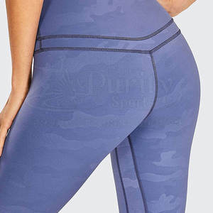 Mid Waist Full Length Simple <b>Yoga</b> <b>Leggings</b> with Contrast Stitch Spandex Nylon Four-Way Stretch - Product Image 5