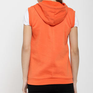 Sudadera con Capucha sin Mangas para Mujer, de Algodón, Color Sólido, Informal, Transpirable, Tejida, para Otoño, Naranja - Product Image 2