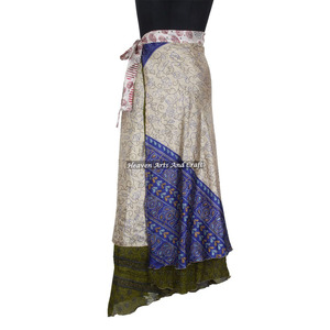 2 Layer Vintage Indian Boho Hippie Sari Saree Silk <b>Wrap</b> <b>Skirt</b> Women Vintage Silk Magic 38 Inch Long <b>Wrap</b> <b>Skirt</b> Halter Tube Maxi - Product Image 6