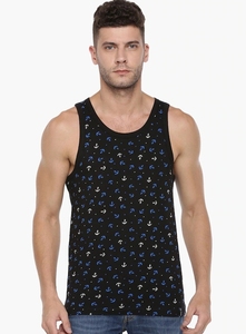 Camiseta sin mangas estampada para hombre, cuello redondo, informal, de punto, negra con diseño de patrón azul - Product Image 4