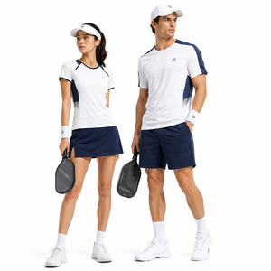 Ensemble de vêtements de sport personnalisés pour pickleball, blanc et marine, maillot à manches courtes et short, performance, évacuation de l'humidité, coupe athlétique, unisexe - Product Image 1
